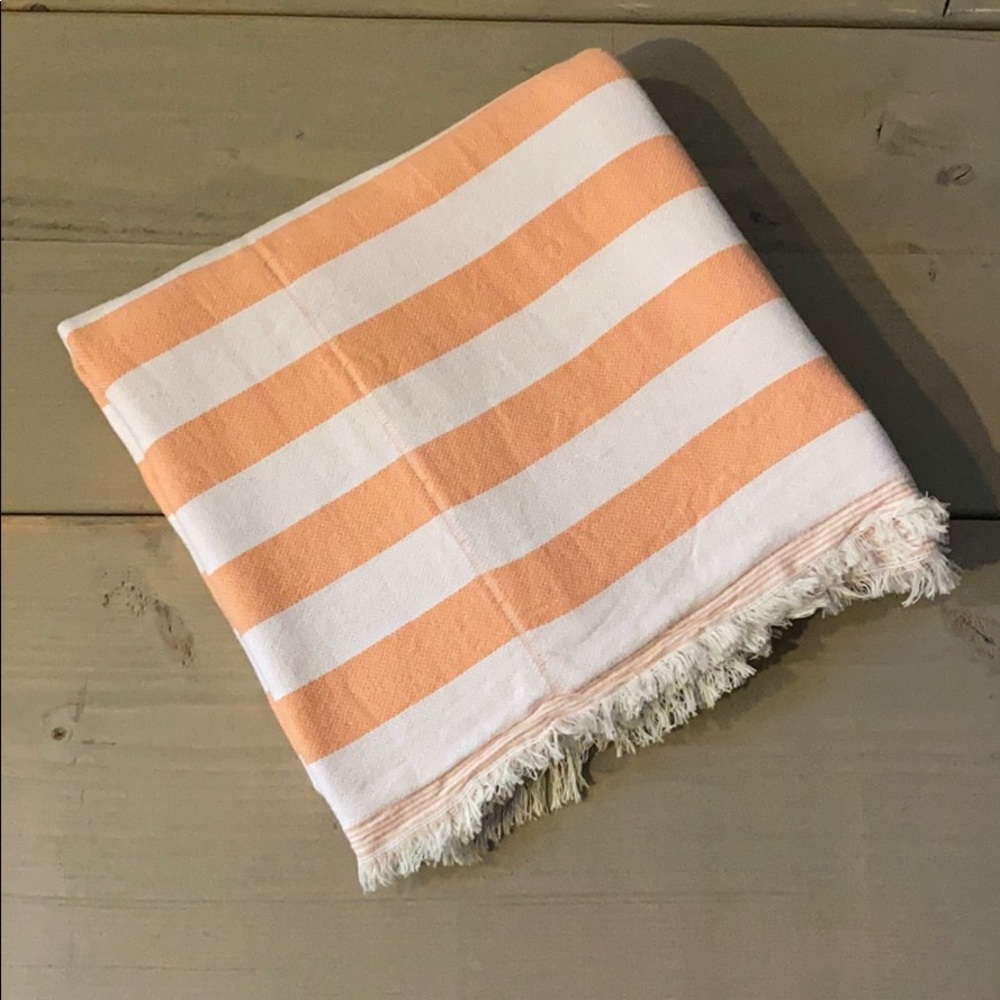 Turkish bath/beach towel - apricot + white stripe